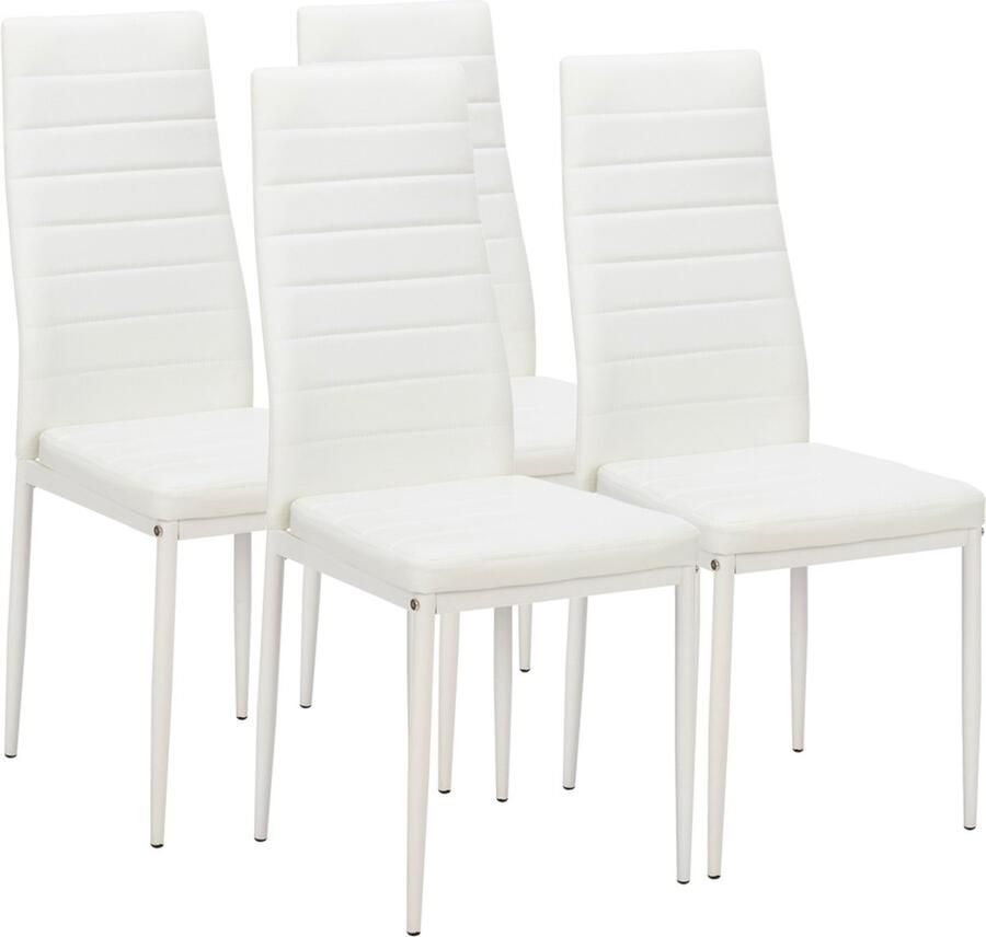 Bellavio Eetkamerstoelen set van 4 Eetkamerstoel Gestoffeerde Stoel met Kunstlederen Bekleding Modern Stijlvol Design Wit