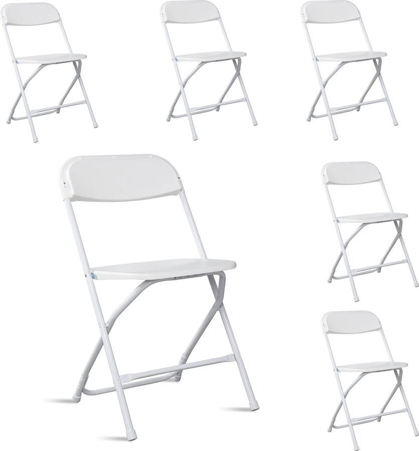 Bellavio Klapstoel Set van 6 Campingstoelen Klassieke Tuin Opklapbare Stoelen 45 x 48 x 80 cm PP Iron tot 350lb Wit