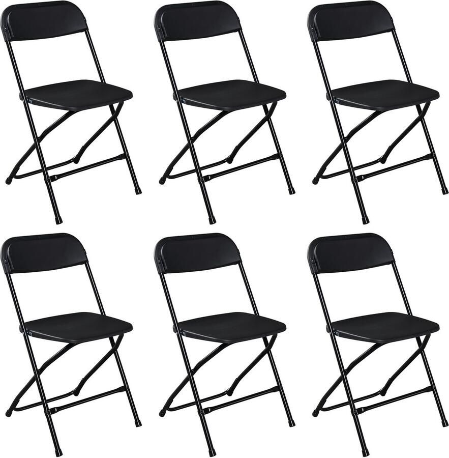 Bellavio Klapstoel Set van 6 Campingstoelen Vouwstoel Klassieke Tuin Opklapbare Stoelen 45 x 48 x 80 cm Zwart