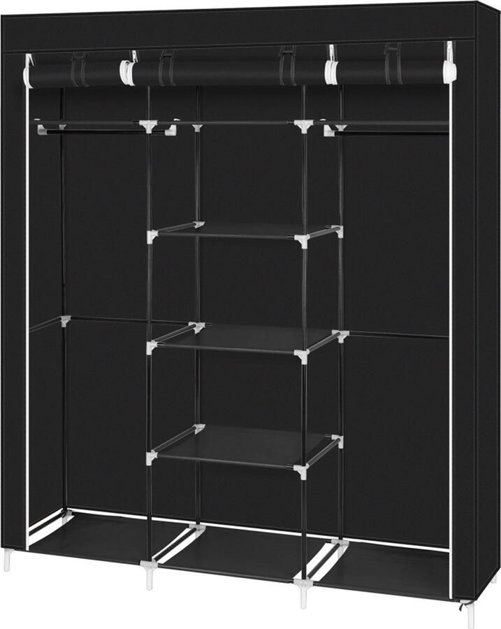 Bellavio Kledingkast 150×45×175cm Stoffen Garderobekast Kleerkast Opvouwbare Kledingkast kledingkasten Slaapkamer Zwart