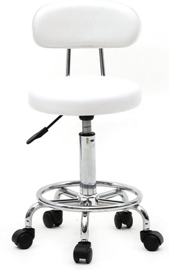Bellavio Zadelkruk Krukjes met Rugleuning Tabouret Kapperskruk Werkkruk Kruk op Wielen 360°C Draaibaar Hoogte Verstelbaar 47 61 cm Wit