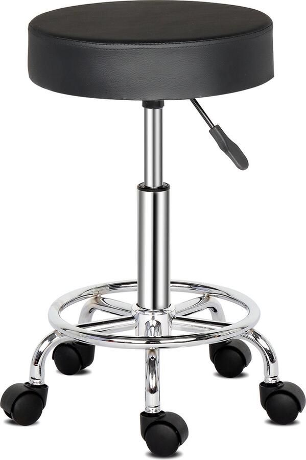 Bellavio Zadelkruk Krukjes Tabouret Kapperskruk Werkkruk Kruk op Wielen Hoogte Verstelbaar 360°C Draaibaar Stylingkatoen 8cm dikte Zwart