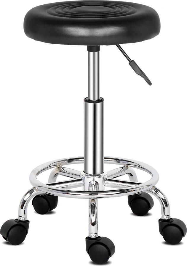 Bellavio Zadelkruk Krukjes Tabouret Kapperskruk Werkkruk Kruk op Wielen Hoogte Verstelbaar 360°C Draaibaar Tot 150kg Zwart