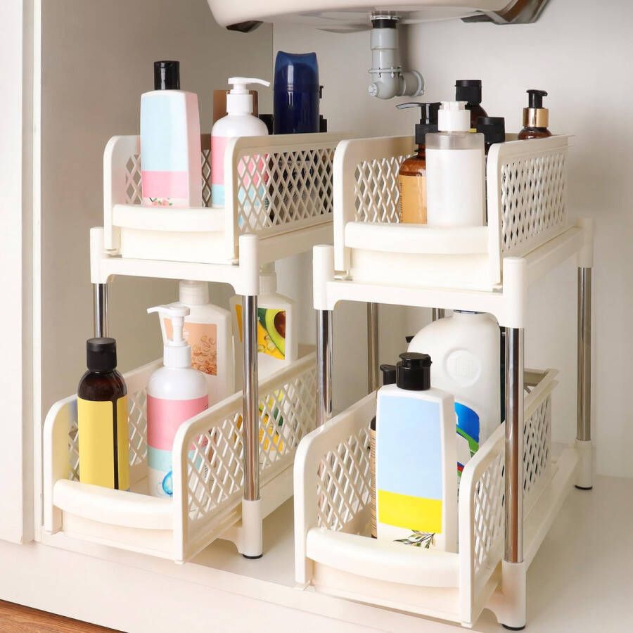 BELLE VOUS 2 Pak 2 Laags Onder Gootsteen Opslag Organizers Schuifmand Lades voor Keukenkasten Badkamer Onderbak Kasten en Meer Multifunctionele Opslag Planklades