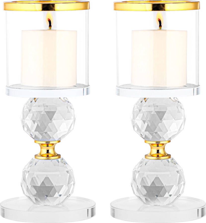 BELLE VOUS 2 Pak Grote Kristal Goud Glazen Kaarsen Kandelaars H15 5 Doorzichtig Taps-toelopende Kaarsen Houders Decoratief Kopstuk Ornament voor Huis Bruiloft Feest Tafel & Dinertafel