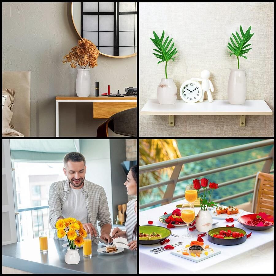 Tinyyo Belle Vous 3 Pak Kleine Witte Keramische Vazen Set Modern Boeren Decoratieve Vazen 3 Maten Rustiek Huis Decor Ideaal voor Pampus Gras & Bloemen Boekenplank Haardmantel Tafel & Huisdecoratie - Foto 2