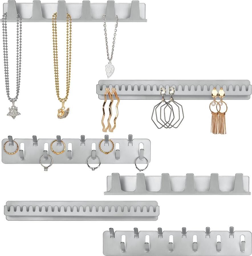 Tinyyo Belle Vous 3 Pak Metalen Ketting Hanger Houders Set van 3 Zelfklevende Muurgemonteerde Haken & Pinnen Hangende Display Organizer Kettingen Ring Armbanden & Oorbellen Opslag Houder (6 Pack)