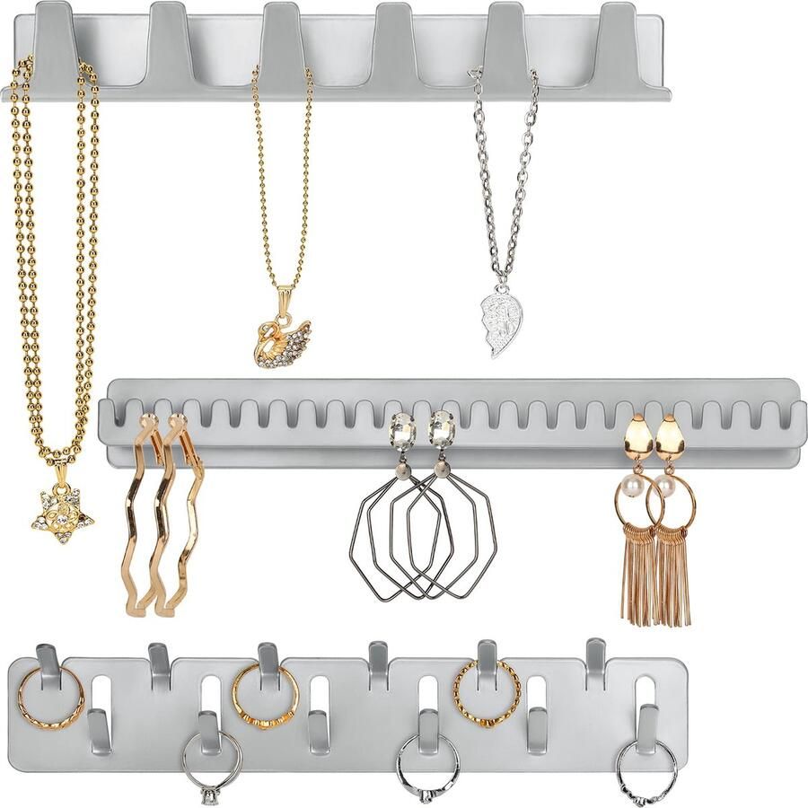 Tinyyo Belle Vous 3 Pak Metalen Ketting Hanger Houders Set van 3 Zelfklevende Muurgemonteerde Haken & Pinnen Hangende Display Organizer Kettingen Ring Armbanden & Oorbellen Opslag Houder (3 Pack)
