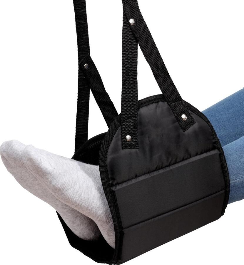 BELLE VOUS Vliegtuigvoetsteun Zwart Draagbaar Reis Voetenbank Aanpasbaar Hangend Voetenrust Hangmat Relaxend Comfortabele Accessoire voor Vluchthavens Kantoor Huis & Reizen Voorkom Zwelling