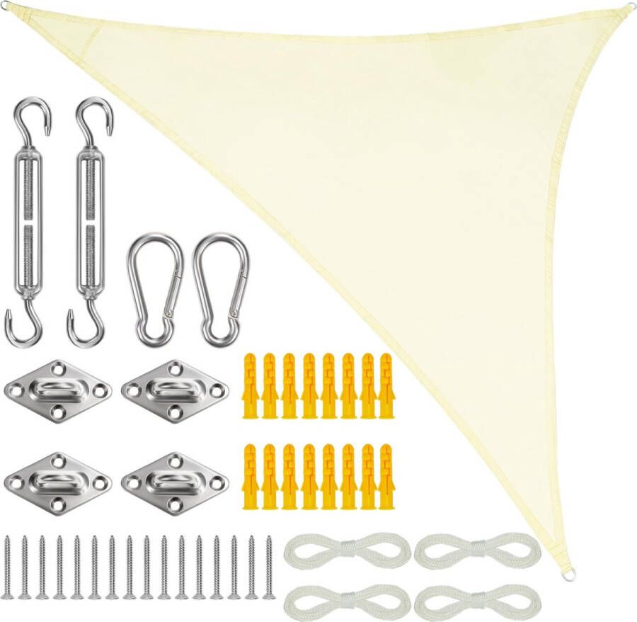 BELLE VOUS Crème Driehoekig Zonnedoek Zeil Set 2 x 2 x 2 m Waterdicht Zonneschaduw Doek met Touw Buiten UV Blokkerend Zonnescherm Onderdak voor Tuin Patio of Achtertuin Zithoek