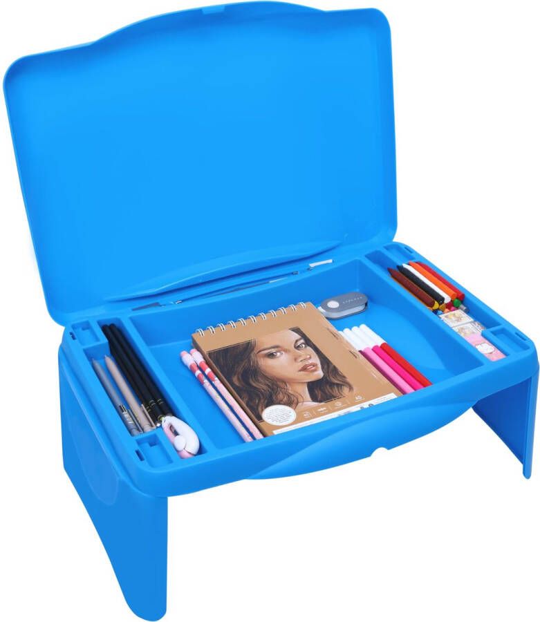 BELLE VOUS Foldable Multi-Purpose Activity Lap Desk Dark Blue Portable Folding Lap Stand Bed Table for Laptop Stand Serving Tray Breakfast Reading Colouring Notebooks and More