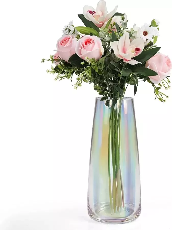 BELLE VOUS Glanzende grote vaas in helder kristalglas 22 3 cm hoge vaas glazen vaas cilinder bloemenvaas modern en decoratief voor thuis bruiloft cadeau bureau en kantoordecoratie