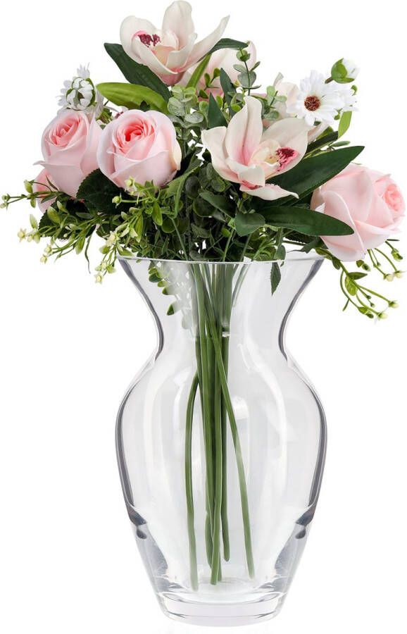 BELLE VOUS Kleine vaas van helder kristalglas 18 cm hoge vaas Glazen vaas cilinder bloemenvaas modern en decoratief voor thuis bruiloft cadeau bureau en kantoordecoratie - Foto 1