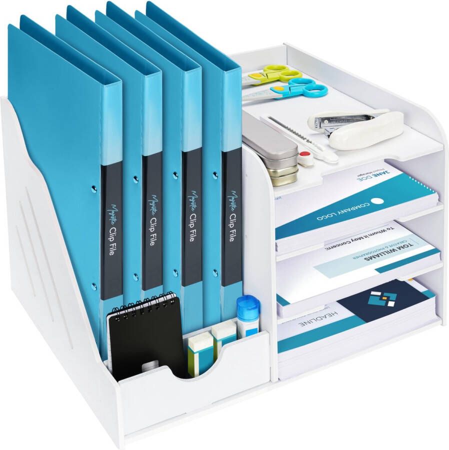 BELLE VOUS Wit 4 Laags Bureau Organizer Bureau Netjes Mappen Houder voor Huis School of Kantoor Opslagrekken voor A4 Papier Boeken Documenten Brieven Pennen Schrijfwaren Kantoorspullen