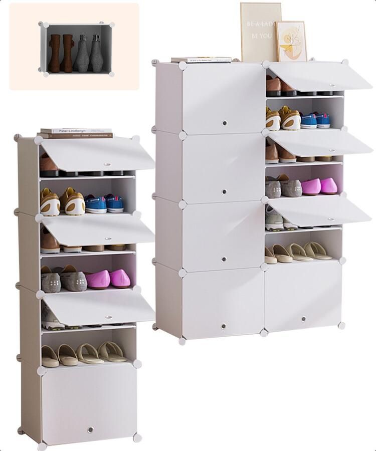Bellettini Verstelbaar Schoenenkast Schoenenrek met ruimte voor 32 schoenen Wit