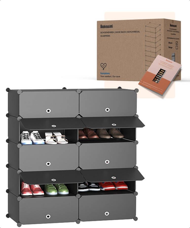 Bellettini Verstelbaar Schoenenkast Schoenenrek met ruimte voor 20 schoenen Zwart - Foto 1