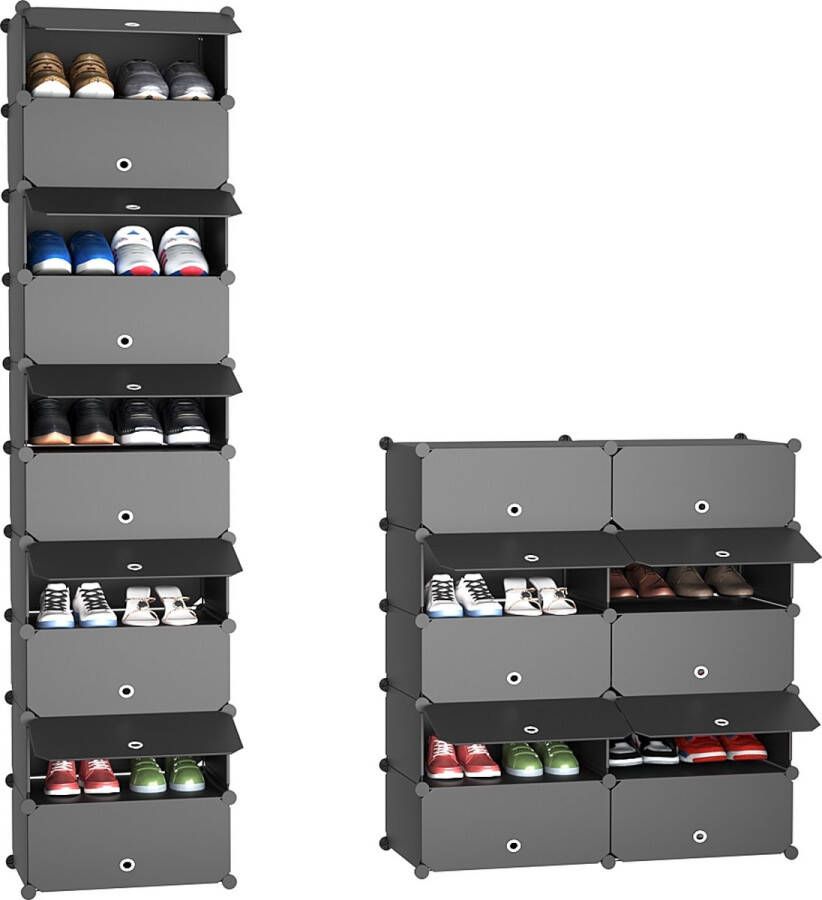 Bellettini Verstelbaar Schoenenkast Schoenenrek met ruimte voor 20 schoenen Zwart - Foto 2