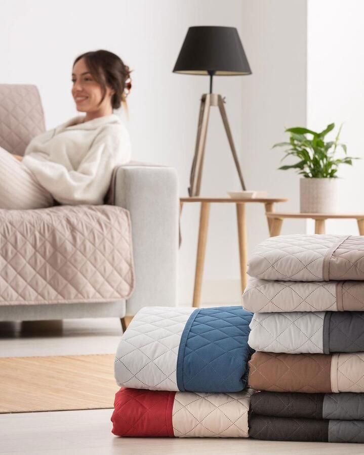 Bellmarti Duo quilt Bankbeschermer 180cm breed Lichtgrijs Twee kanten te gebruiken OekoTex keurmerk