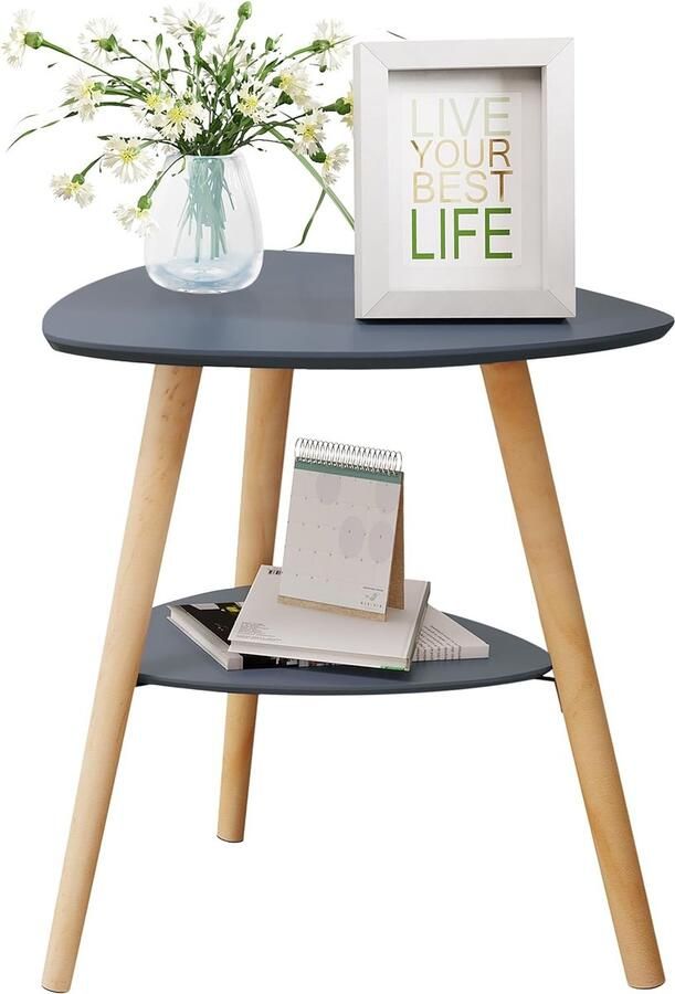 Belmarkt Bijzettafel salontafel koffietafel woonkamertafel banktafel nachtkastje met 2 planken met houten poten moderne tafel van MDF 50 x 55 x 40 cm grijs 0005CHJ