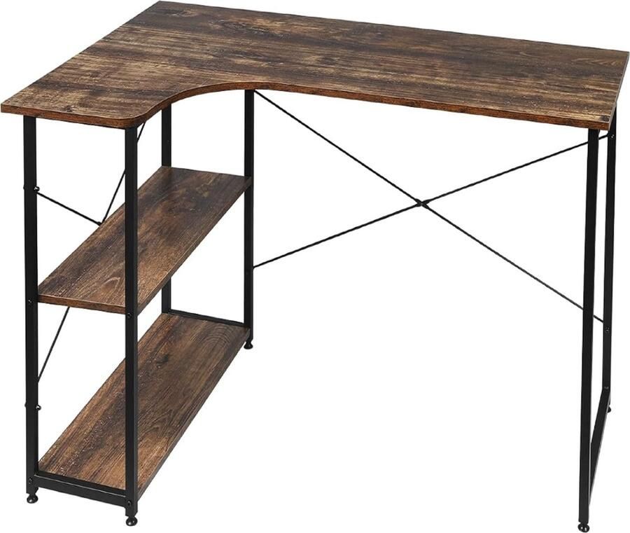 Belmarkt Bureautafel Computerbureau Werktafel met 2 opbergplanken PC-tafel Opbergtafel 120x74x71 5cm Zwart+vintage hout 0100ZZ