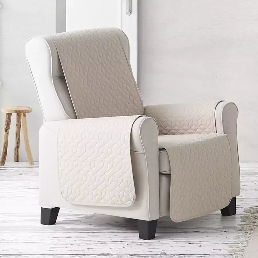 Belmarti Fauteuilbeschermer Geo 55cm breed Beige Soft Touch Anti-slip Onderkant Ideaal voor Huisdieren en Kinderen