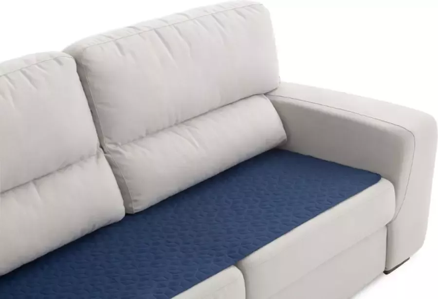 Belmarti Banktopper Geo Blauw 110cm breed Waterafstotend en Vlekbestendig Antislip Onderkant Comfortabel en Duurzaam Ideaal voor Huishoudens met Kinderen en Huisdieren