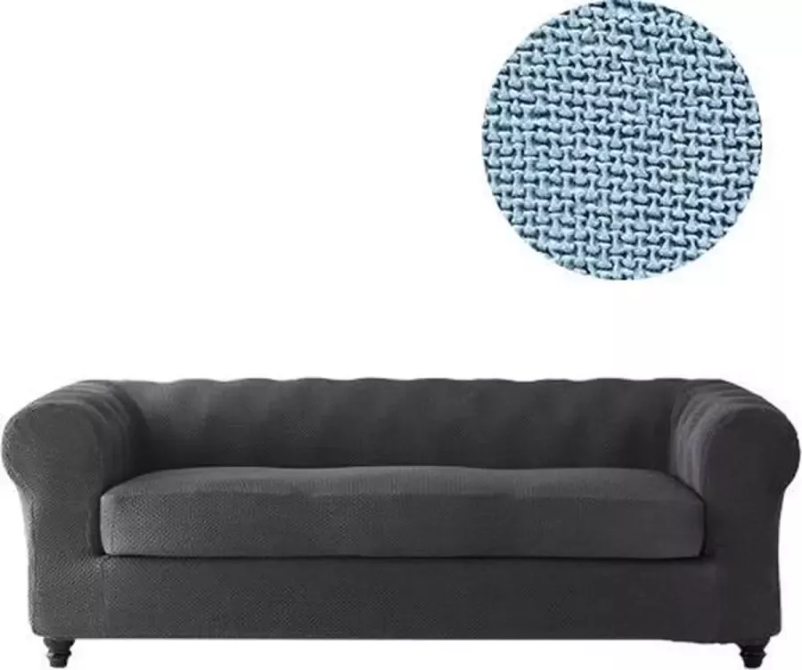Belmarti Bankhoes Milan Chester 180cm tot 220cm breed Lichtblauw Bi-stretch Antistatisch & Ademend Katoen Geschikt voor Chesterfield Banken