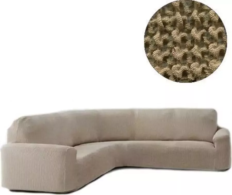 Belmarti Bankhoes Milos voor Ronde Hoekbank Beige Breedte 360-540cm Hoogte 80-100cm Extreme Stretch Bankhoezen