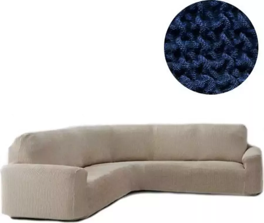 Belmarti Bankhoes Milos voor Ronde Hoekbank Blauw Breedte 360-540cm Hoogte 80-100cm Extreme Stretch Bankhoezen