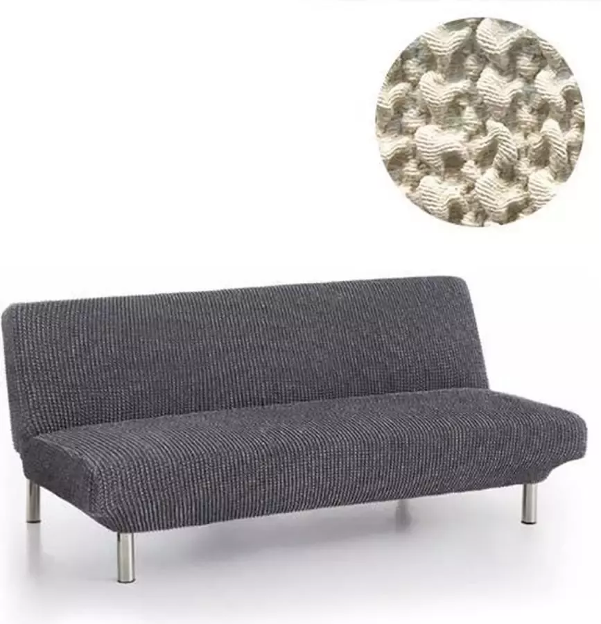 Belmarti Bankhoes Milos Click Clack slaapbank 160cm tot 210cm breed Ivoor Hoge kwaliteit stof met maximale elasticiteit voor slaapbanken Antistatisch van ademend Katoen voor zitten en slapen zonder zweten