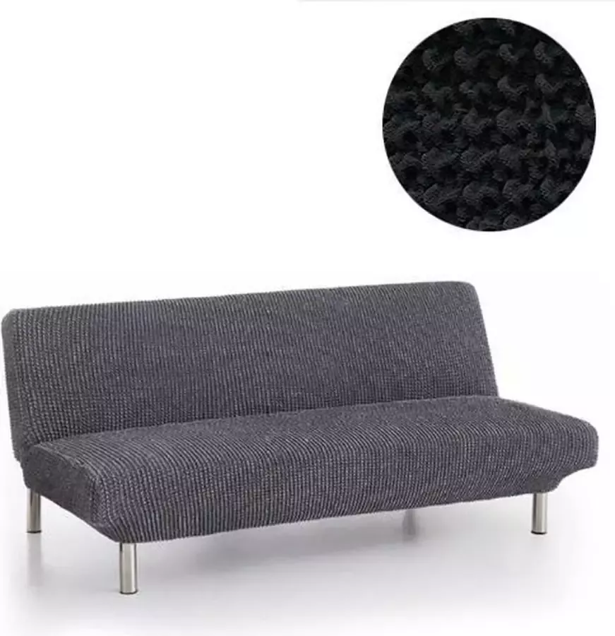 Belmarti Bankhoes Milos Click Clack slaapbank 160cm tot 210cm breed Zwart Hoge kwaliteit stof met maximale elasticiteit voor slaapbanken Antistatisch van ademend Katoen voor zitten en slapen zonder zweten