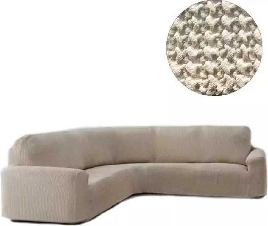 Belmarti Bankhoes Milos voor Ronde Hoekbank Ivoor Breedte 360-540cm Hoogte 80-100cm Extreme Stretch Bankhoezen