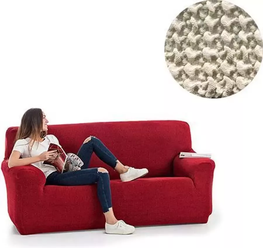 Belmarti Bankhoes Milos 140cm tot 180cm breed Ivoor Bankhoezen van ademend katoen Premium kwaliteit Extreme stretch - Foto 2