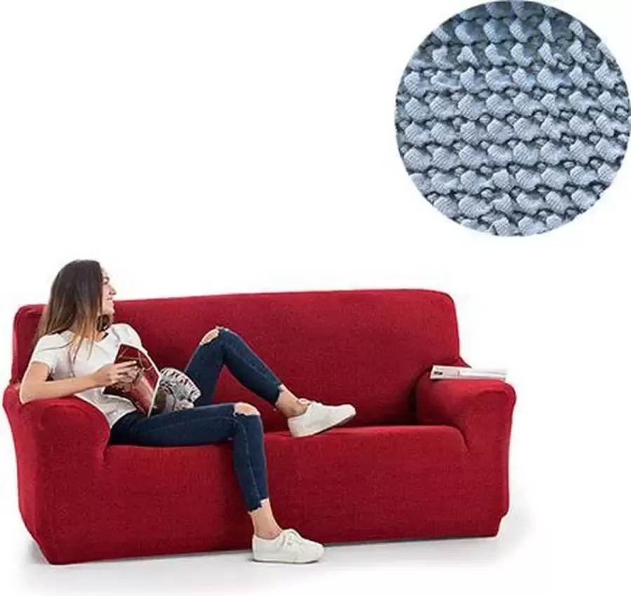 Belmarti Bankhoes Milos 140cm tot 180cm breed Lichtblauw Bankhoezen van ademend katoen Premium kwaliteit Extreme stretch - Foto 3