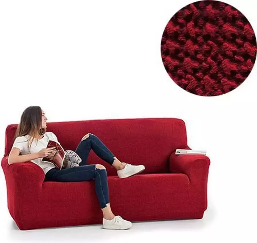 Belmarti Bankhoes Milos 140cm tot 180cm breed Rood Bankhoezen van ademend katoen Premium kwaliteit Extreme stretch - Foto 2