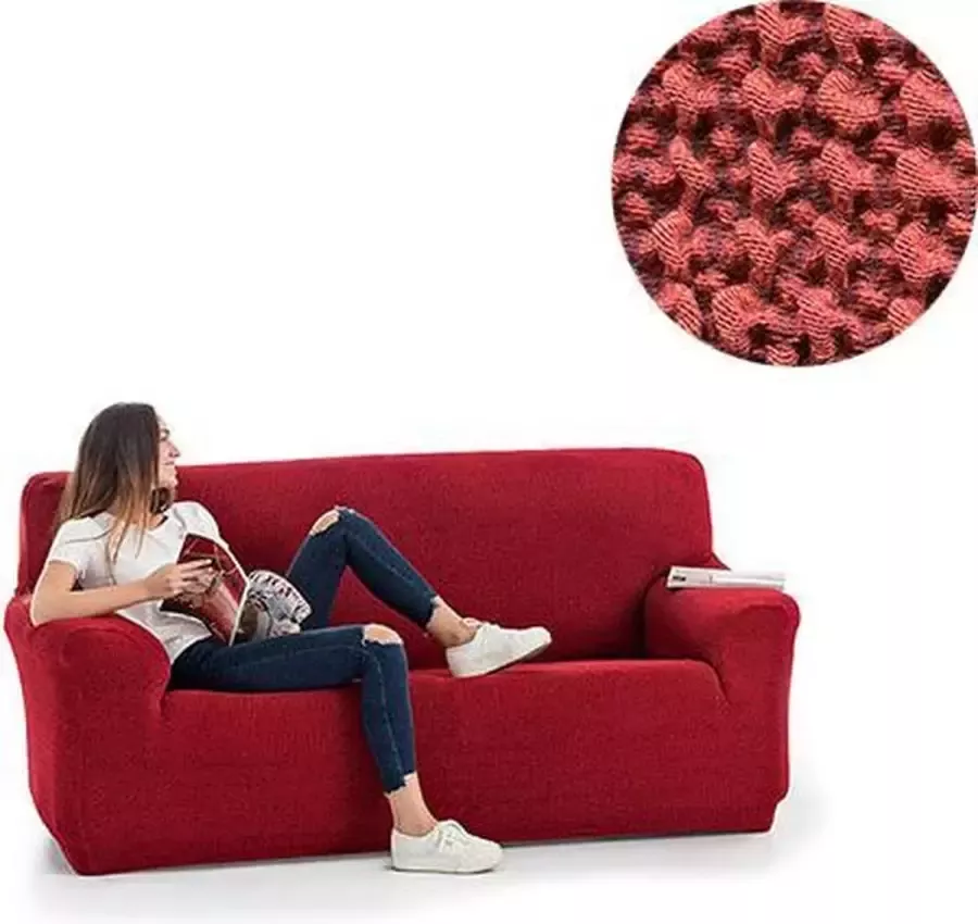 Belmarti Bankhoes Milos 140cm tot 180cm breed Steenrood Bankhoezen van ademend katoen Premium kwaliteit Extreme stretch - Foto 3