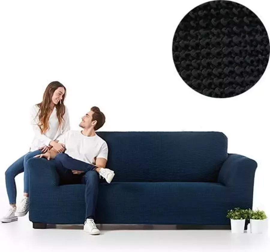 Belmarti Bankhoes Milos 250cm tot 290cm breed Zwart Bankhoezen van ademend katoen Premium kwaliteit Extreme stretch - Foto 1