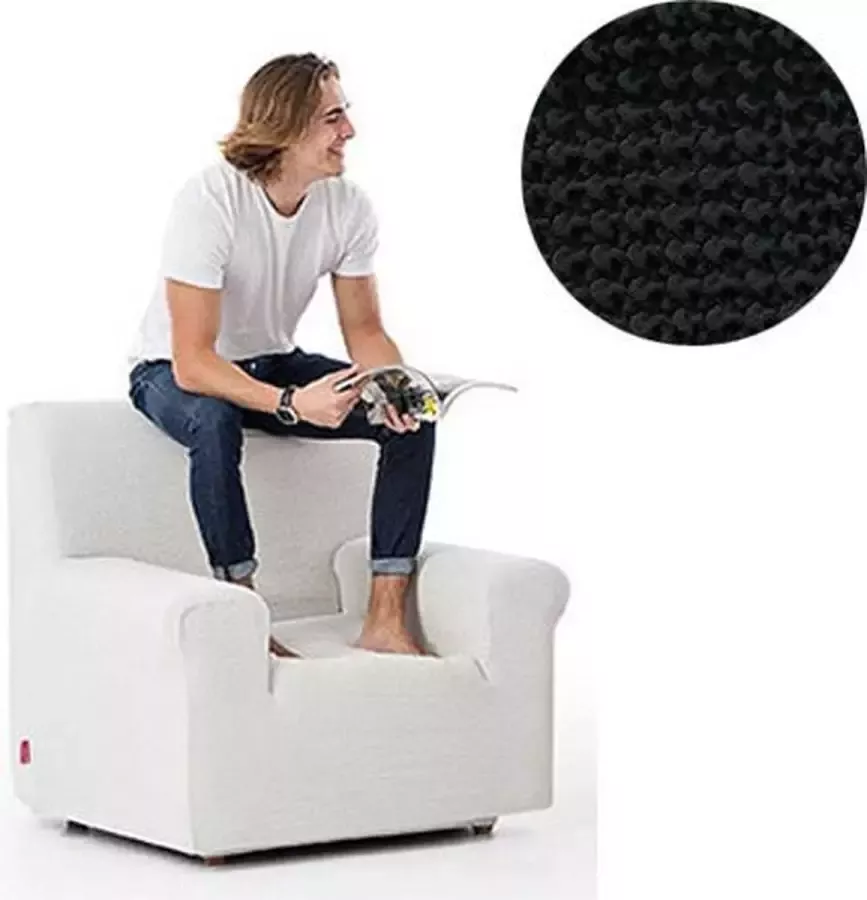 Belmarti Fauteuilhoes Milos 70cm tot 110cm breed- Zwart Stoelhoes voor fauteuil Premium kwaliteit -Extreme stretch