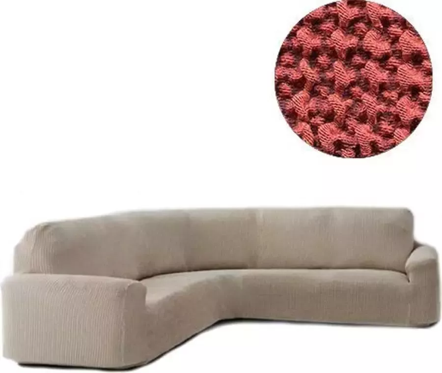 Belmarti Bankhoes Milos voor Ronde Hoekbank Steenrood Breedte 360-540cm Hoogte 80-100cm Extreme Stretch Bankhoezen