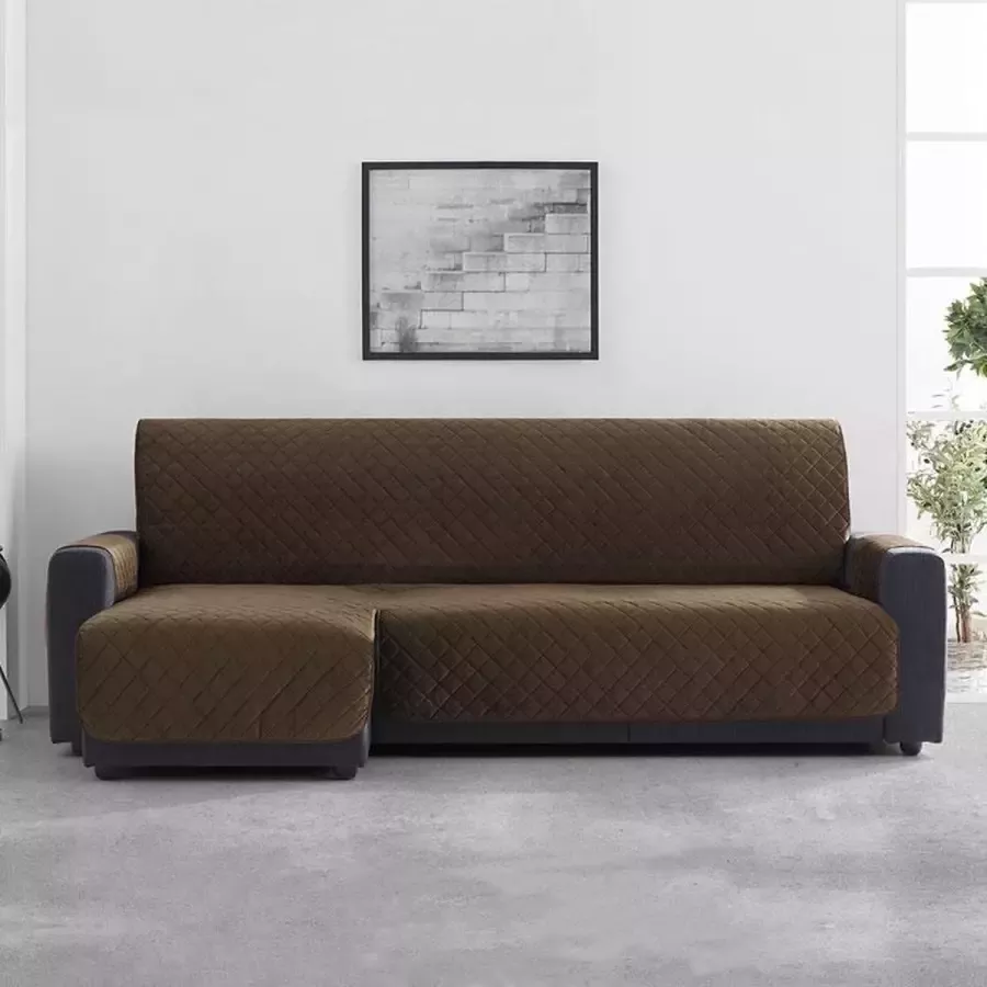 Belmarti Velvet Quilt Chaise Longue Links Bankbeschermer 200cm breed Bruin Soft Touch Anti-slip onderkant
