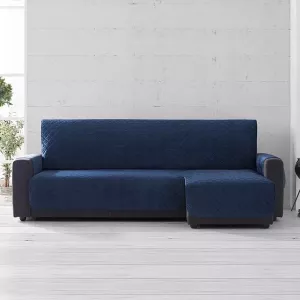 Belmarti Velvet Quilt Chaise Longue Rechts Bankbeschermer 280cm breed Blauw Soft Touch Anti-slip onderkant