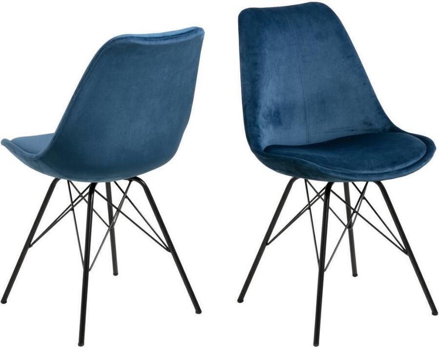 Leen Bakker Eetkamerstoel Bonn fluweel donkerblauw (2 stuks) - Foto 2