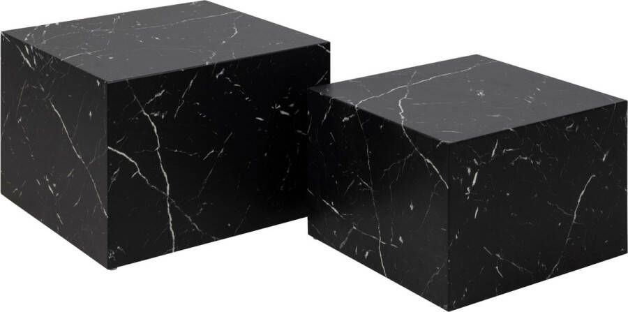 Bendt Salontafel Flavian Set van 2 stuks Marmerlook Zwart Vierkant - Foto 2