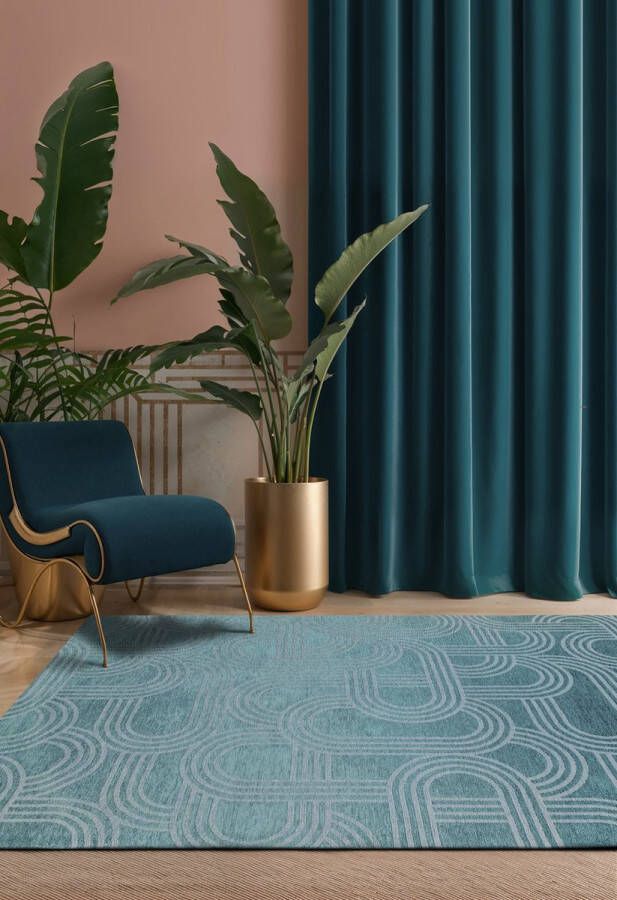 Beneffito Vloerkleed Disco blauw met geometrische lijnen en cirkels 200 x 280 cm - Foto 3