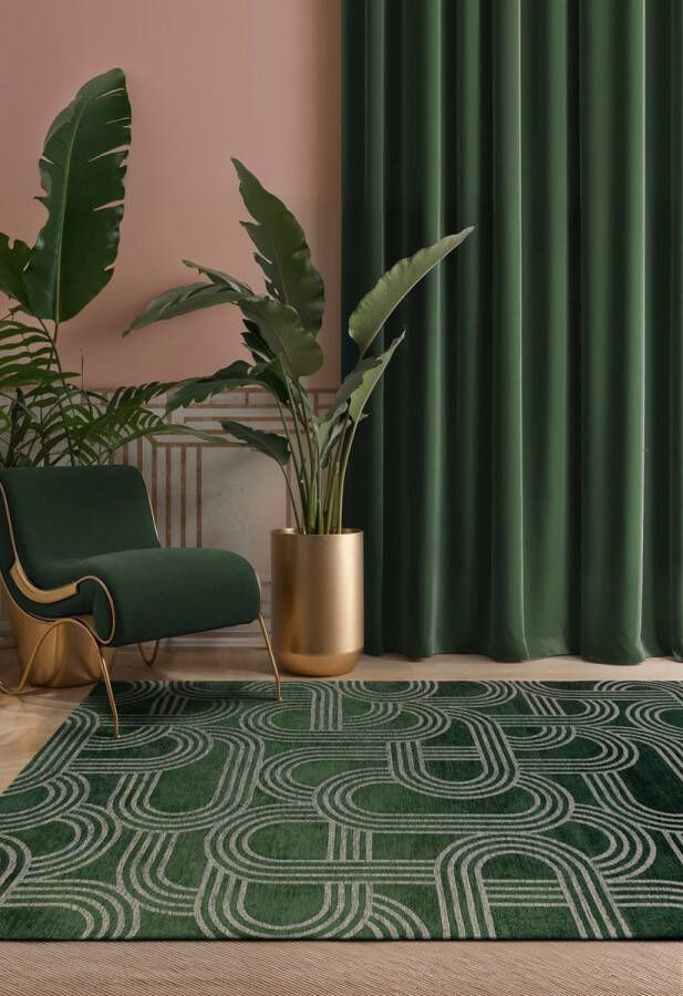 Beneffito Vloerkleed Disco groen met geometrische lijnen en cirkels Tapijt 170 x 240 cm - Foto 3