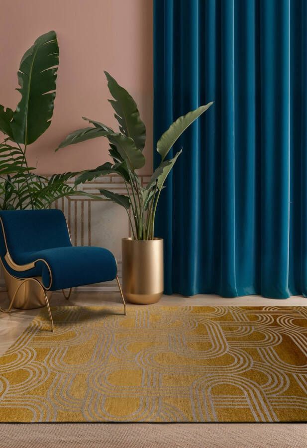 Beneffito Vloerkleed Disco geel met geometrische lijnen en cirkels Tapijt 170 x 240 cm - Foto 3