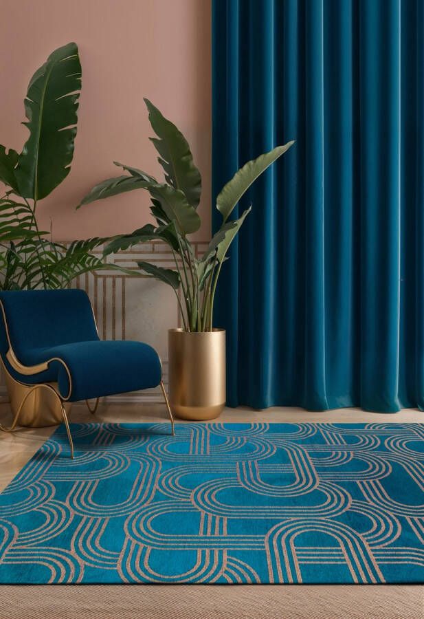 Beneffito Vloerkleed Disco donkerblauw met geometrische lijnen en cirkels Tapijt 200 x 280 cm - Foto 3