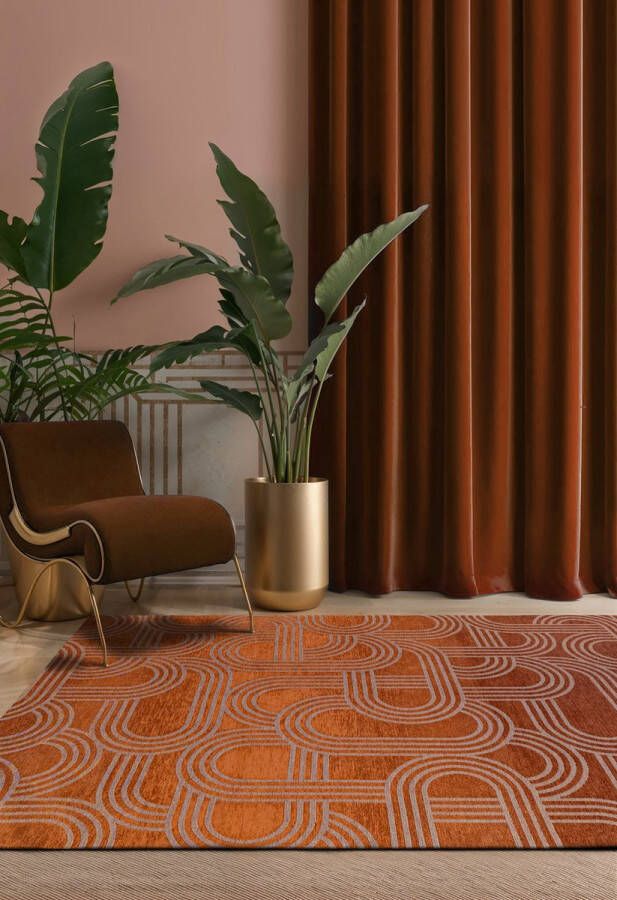 Beneffito Vloerkleed Disco rood met geometrische lijnen en cirkels Tapijt 240 x 340 cm - Foto 3