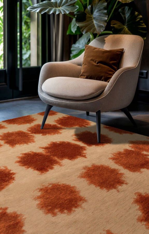 Beneffito Paintball oranje en rood structuurpatroon hedendaags abstract vloerkleed Tapijt 200 x 280 cm - Foto 3