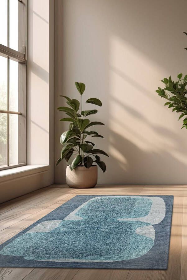 Beneffito Rechthoekig blauw tapijt met abstract patroon en geometrische vormen Poum Clear Sky 200 x 280 cm - Foto 2